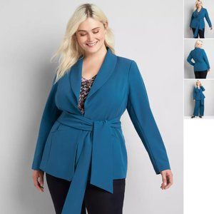 Lane Bryant Shawl Collar Belted Blazer Blue Teal NWT
